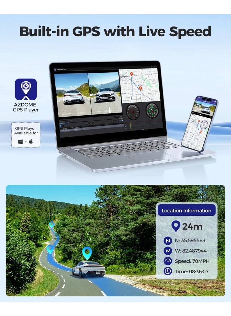 أزدوم كاميرا Dash Cam 4K+1080P أمامية وخلفية بشاشة IPS مقاس 3.18 بوصة كاميرا Dashcam 5GHz Wi-Fi GPS 150°V كاميرا سيارة WDR للرؤية الليلية  - Image 4