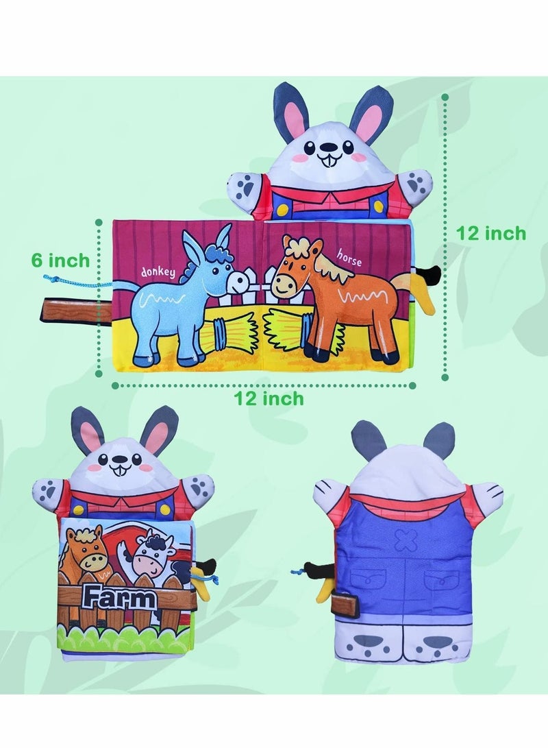 Baby Book Toys, Soft Books 6-12 Months, Touch and Feel Crinkle Cloth for Infants Toddler, Early Development Sensory Stroller Crib Toys Boy Girl (Farm Puppet)