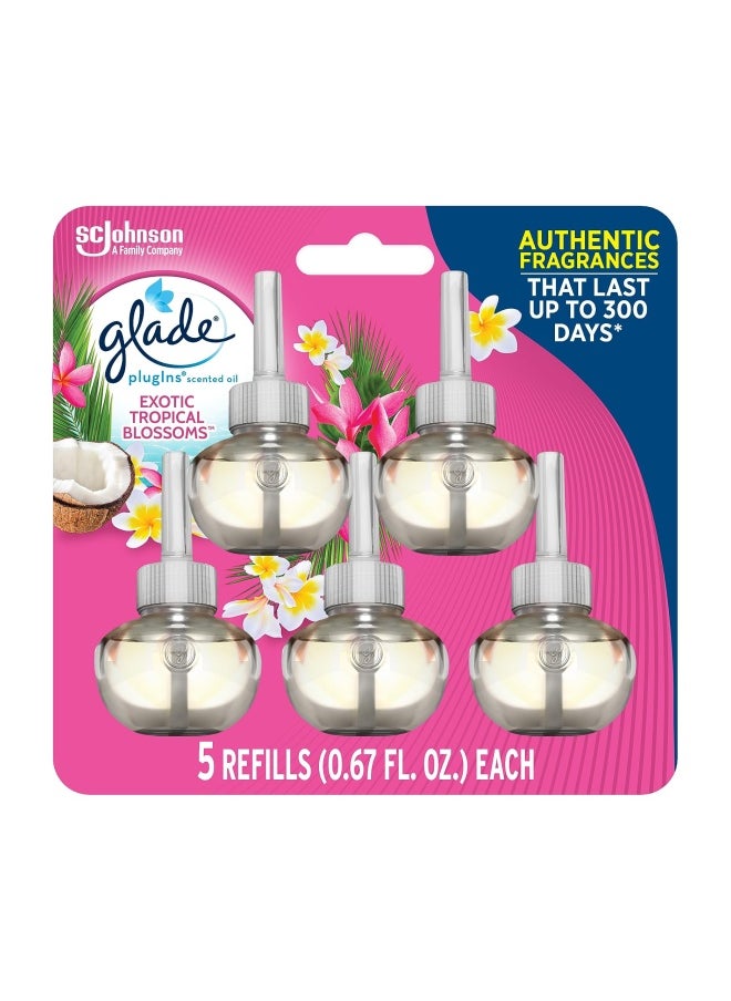 Glade Plugins Refills Air Freshener Scented And Essential Oils For Home And Bathroom Exotic Tropical Blossoms 3.35 Fl Oz 5 Count  - Image 1