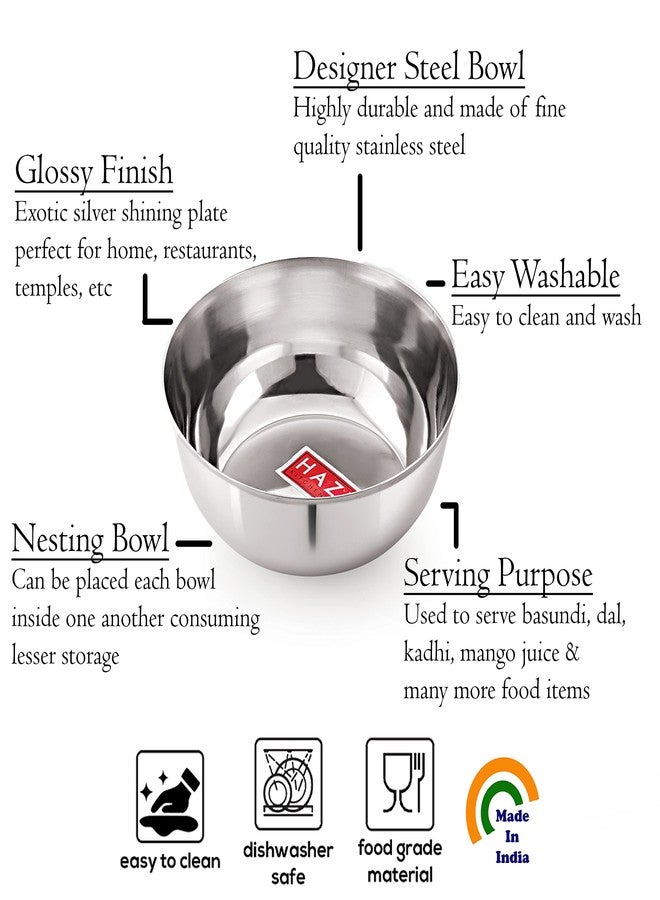 HAZEL Stainless Steel Bowl | Stainless Steel Katori Set of 4, 1350 ml Each | Kitchen Accessories Items | Katori Bowl for Serving with Glossy Finish - Image 3