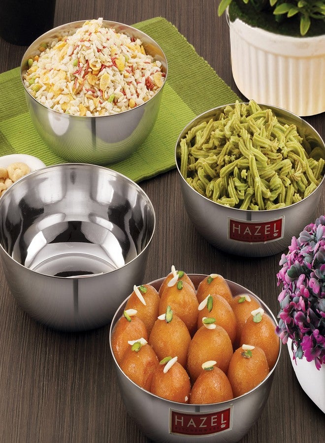 HAZEL Stainless Steel Bowl | Stainless Steel Katori Set of 4, 1350 ml Each | Kitchen Accessories Items | Katori Bowl for Serving with Glossy Finish - Image 2