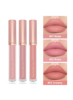 DNMBeauty 3Pcs Nude Pink Rose Creamy Matte Liquid Lipstick Makeup Sets Permanent Lip Stain Set Long Lasting 24 Hours Waterproof #A  - Image 4