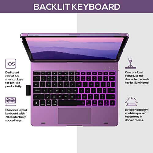 typecase Touch Keyboard Case with Trackpad for iPad Air 11-inch (M3 2025 / M2 2024): 360°Rotatable - 11 Colors Backlight - Wireless Keyboard with Pencil Holder for iPad Air 5th & 4th Gen,Purple - Image 5