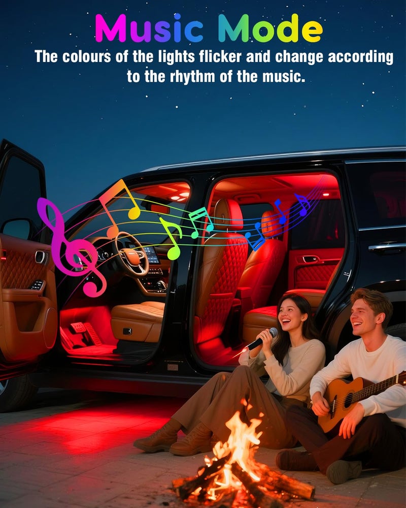 Qasim Car LED Lights Interior, RGB Under Dash Foot Well Lighting Kit with DIY Mode, Mult-Color Light for Car with APP Control and Button Control, Music Sync USB 5V DC - Image 4