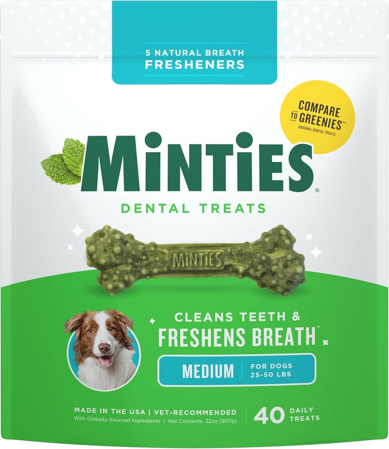 Minties VetIQ Dog Dental Bone Treats, Dental Chews for Medium/Large Dogs (Over 40 Lbs), 40 Count - Image 1