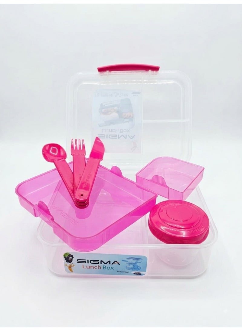 SIGMA Multi-Compartment Kids & Adults Lunch Box (1.65L) with Cutlery Set & Sauce Container - Image 2