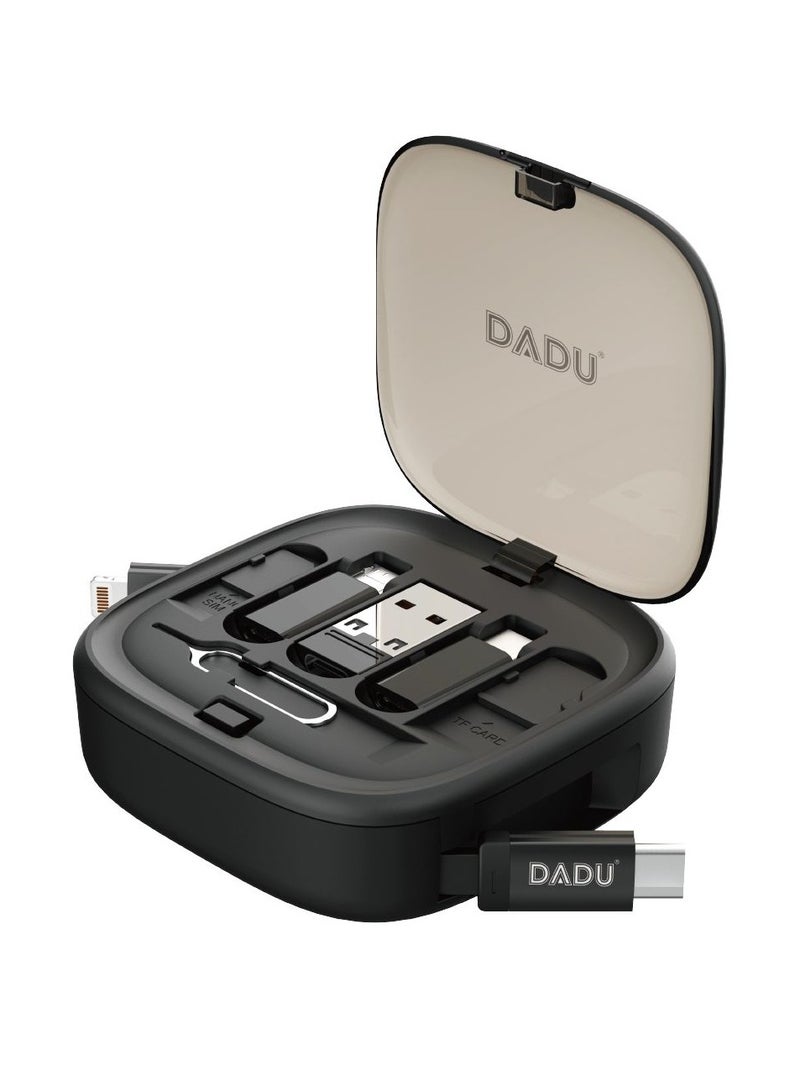 DADU USB Adapter Storage Box, USB C to USB C Retractable Charging Cable Up to 3FT, Adapter Conversion Kit USB/Type-C to Micro/Type-C/Lightning, Data Transfer, Card Slot, Phone Holder - Image 1