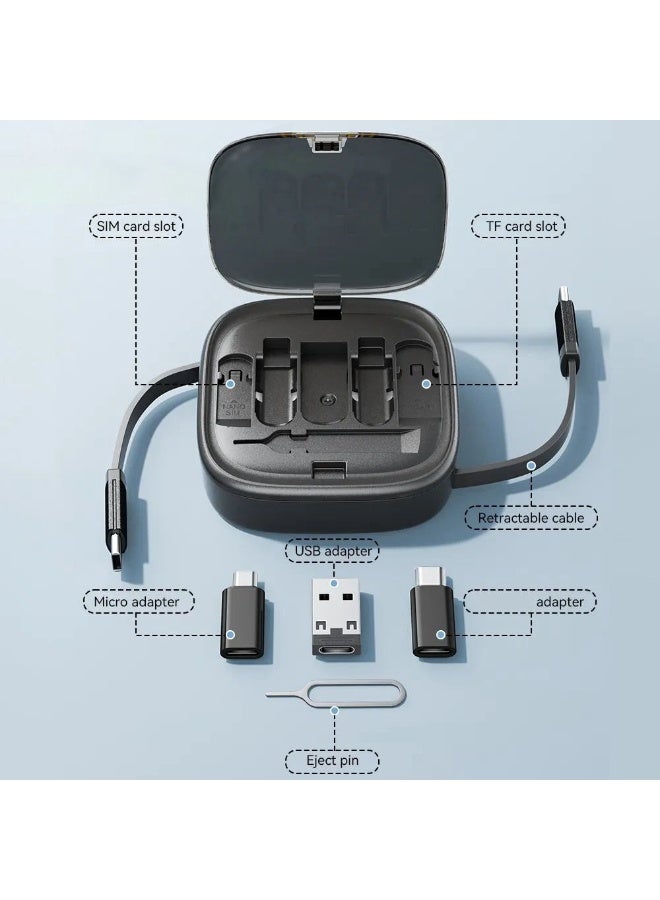 DADU USB Adapter Storage Box, USB C to USB C Retractable Charging Cable Up to 3FT, Adapter Conversion Kit USB/Type-C to Micro/Type-C/Lightning, Data Transfer, Card Slot, Phone Holder - Image 3