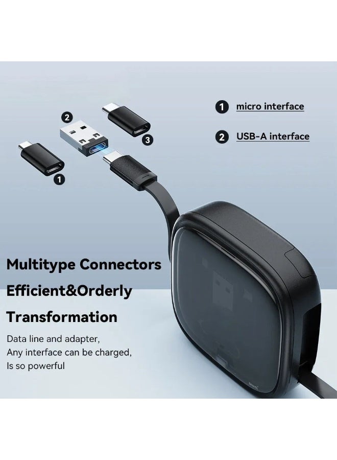 DADU USB Adapter Storage Box, USB C to USB C Retractable Charging Cable Up to 3FT, Adapter Conversion Kit USB/Type-C to Micro/Type-C/Lightning, Data Transfer, Card Slot, Phone Holder - Image 4