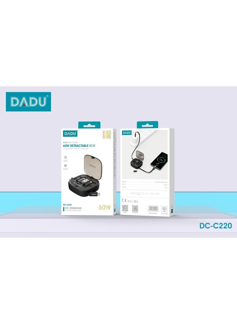 DADU USB Adapter Storage Box, USB C to USB C Retractable Charging Cable Up to 3FT, Adapter Conversion Kit USB/Type-C to Micro/Type-C/Lightning, Data Transfer, Card Slot, Phone Holder - Image 5
