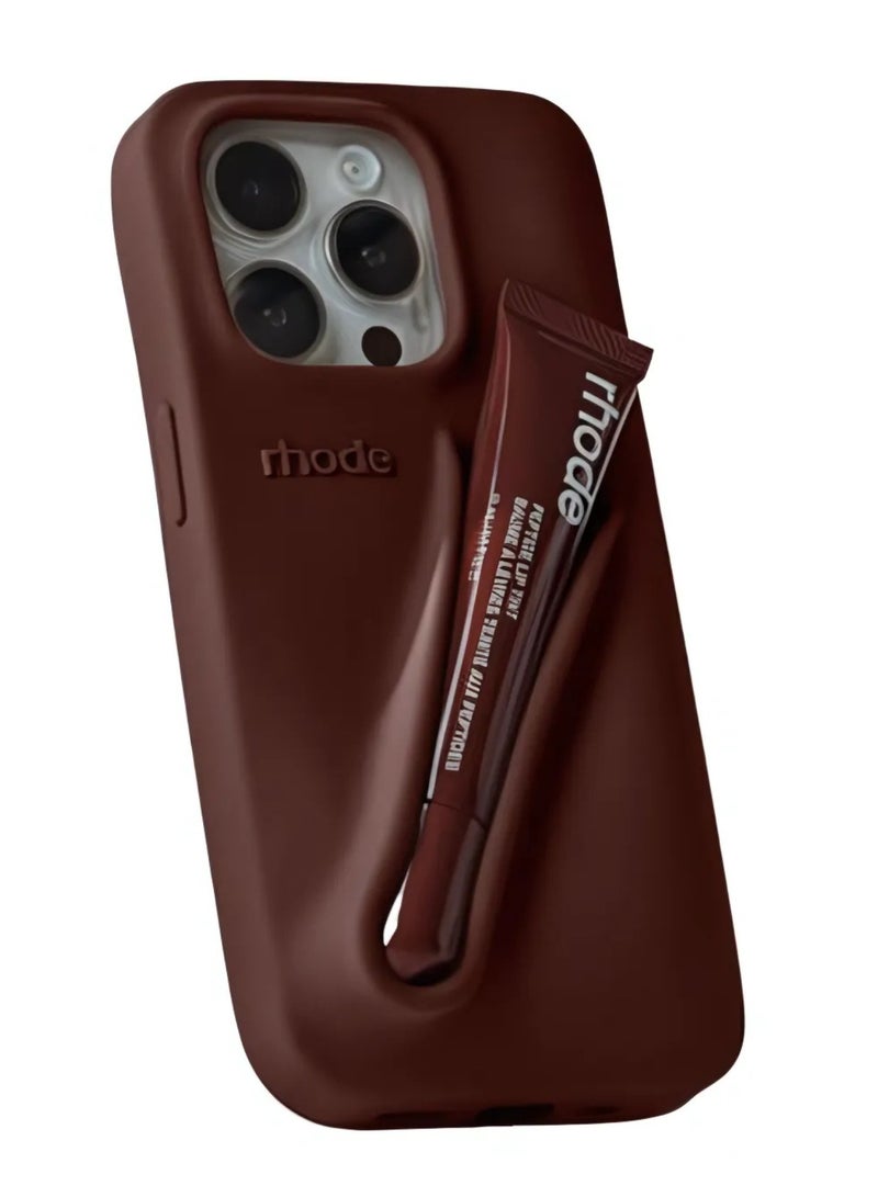 Rhode Silicone Lip Holder – Stick-On Lip Gloss Sleeve for iPhone, Espresso Brown – Secure & Portable Lip Balm Pouch - Image 1
