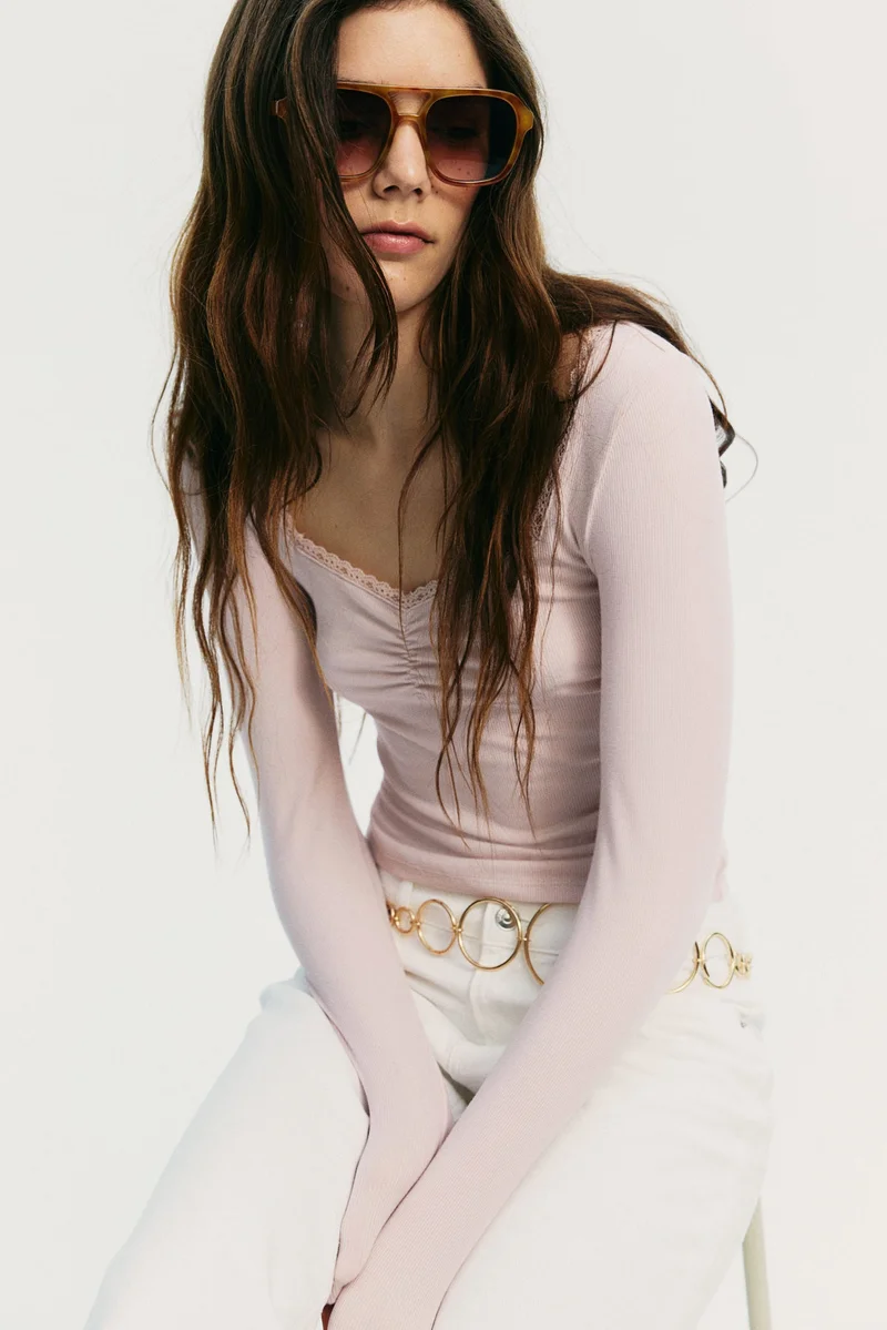 H&M Lace-trimmed ribbed top