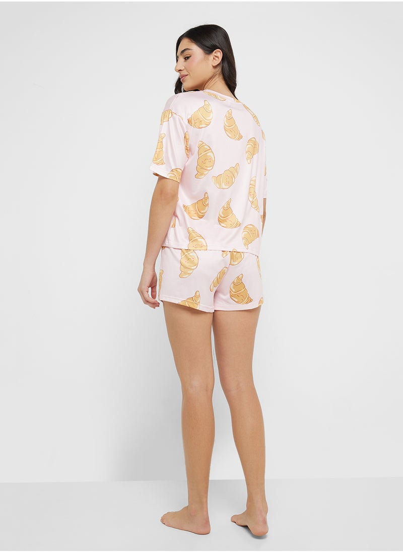 Ginger Croissant Print T-Shirt & Short Pj Set  - Image 2