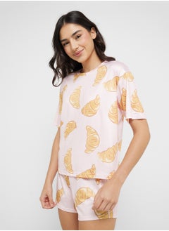 Ginger Croissant Print T-Shirt & Short Pj Set  - Image 3