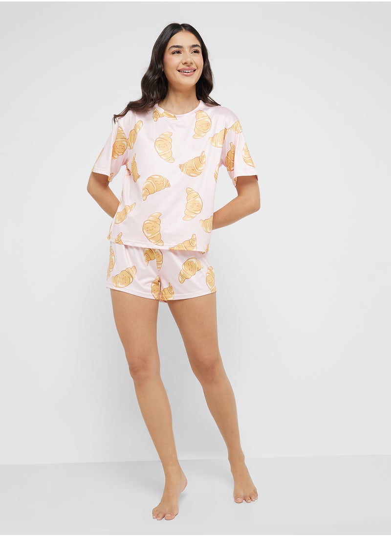 Ginger Croissant Print T-Shirt & Short Pj Set  - Image 5