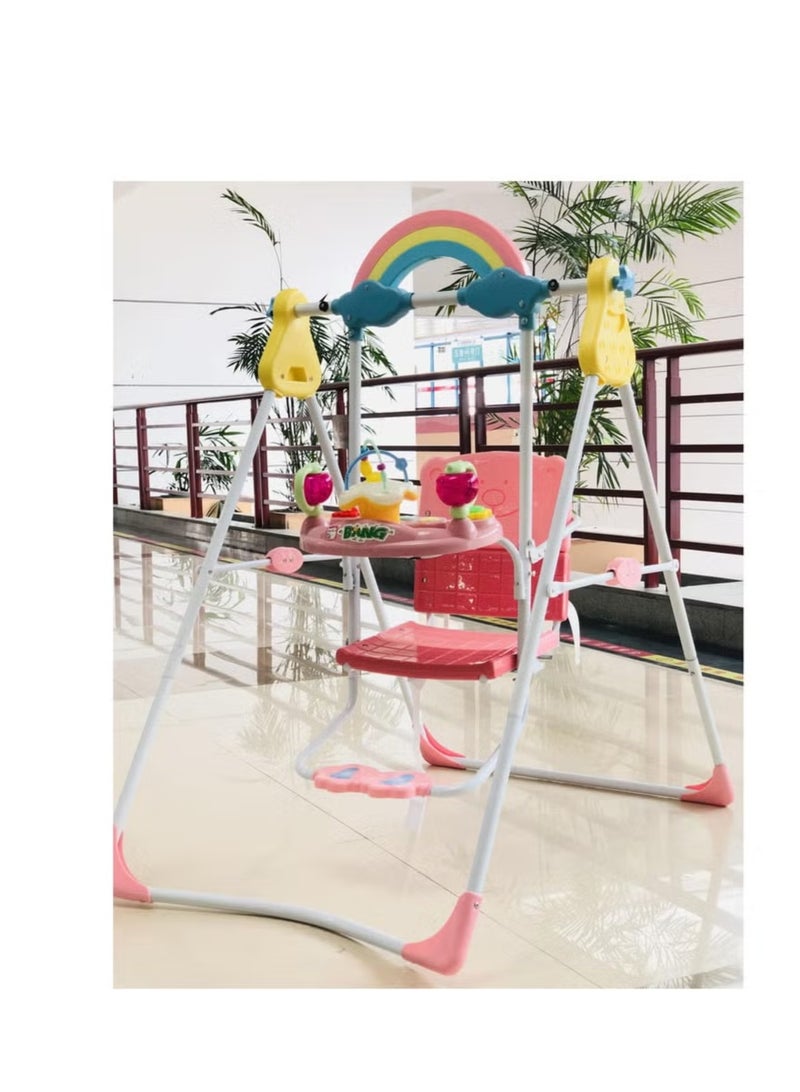 أرجوحة آمنة للأطفال مع ألعاب ممتعة وقوس ملون - وردي - Image 2