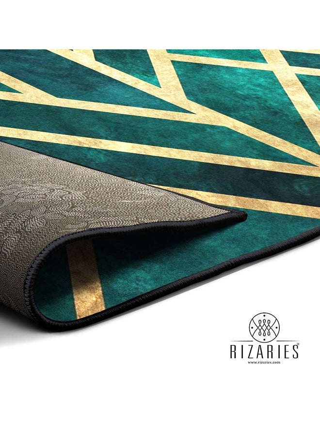RIZARIES سجادة مركزية من طراز آرت ديكو من إيميرالد، مصنوعة من القماش، مستطيلة الشكل - Image 2