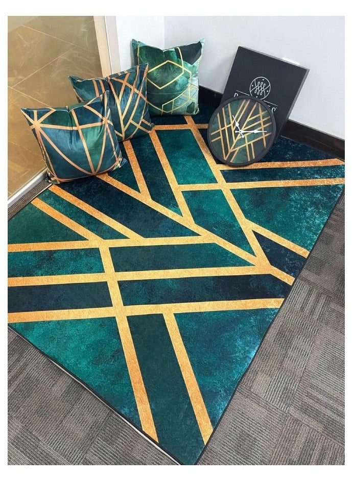 RIZARIES سجادة مركزية من طراز آرت ديكو من إيميرالد، مصنوعة من القماش، مستطيلة الشكل - Image 3