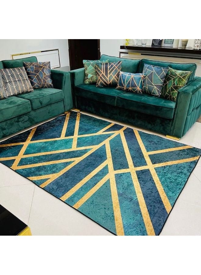 RIZARIES سجادة مركزية من طراز آرت ديكو من إيميرالد، مصنوعة من القماش، مستطيلة الشكل - Image 4