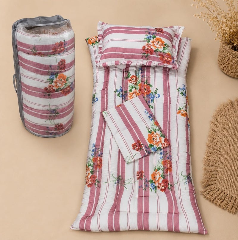 Floor mattress set with sheet, pillow, and convenient folding bag – an ideal choice for hospitality and travel, with spacious sizes for use on the floor or a single bed. - Image 1