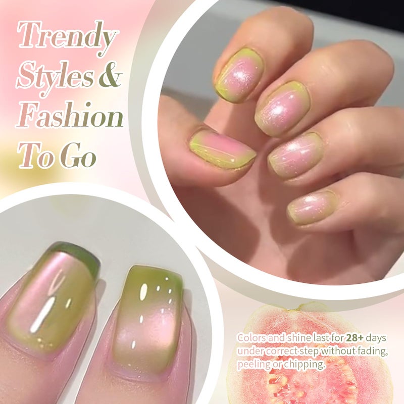 BORN PRETTY Cat Magnetic Eye Gel Nail Polish,Sweet Guava Green Pink Magnetic Gel Polish Manicure Nail Art DIY 15ml - Image 4