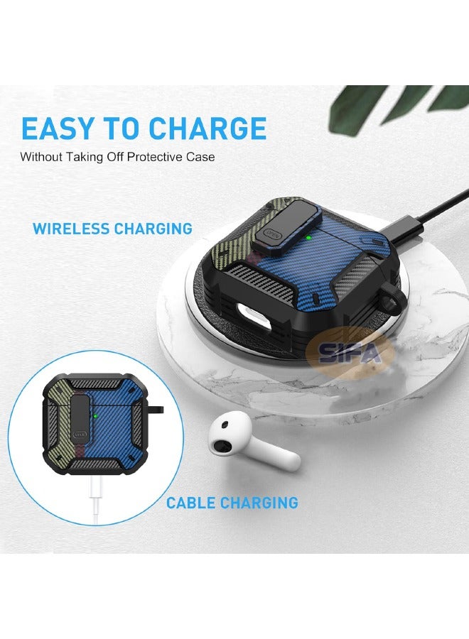 Alyashmac Airpods 4 Cover, Airpods 4th Generation Case with Lock, Airpods 4 Generation Case Cover with Cleaner Kit, Hard Shell Rugged Shockproof Cover with Keychain for Apple Airpods 4 2024 (Fiber Blue) - Image 4