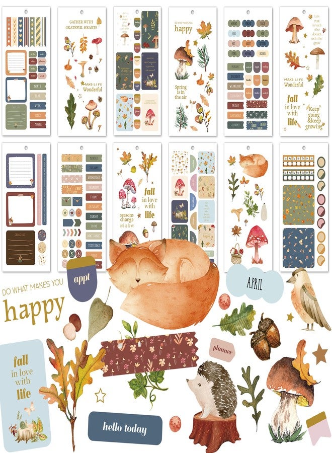 BIROYAL Aesthetic Journal Stickers, 576 Pcs Planner Stickers for Adults, Women, Calendars, Scrapbooking Accessories, Woodland Seasons Theme, 30 Sheets Total - Image 1