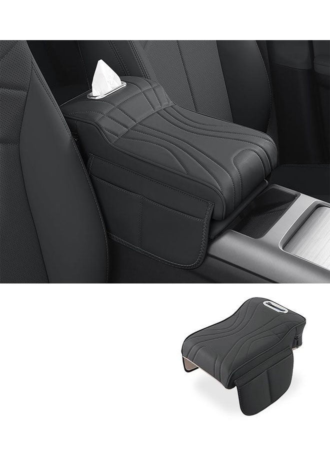 Bukela Center Console Cover Storage Box, Car Armrest Cover with Storage Pockets and Tissue Holder, Padded Armrest Cover, Ripple Pattern, Black - Image 4