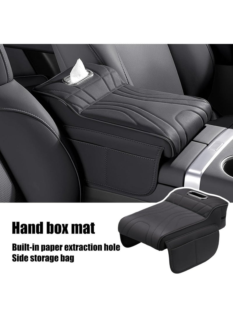 Bukela Center Console Cover Storage Box, Car Armrest Cover with Storage Pockets and Tissue Holder, Padded Armrest Cover, Ripple Pattern, Black - Image 2