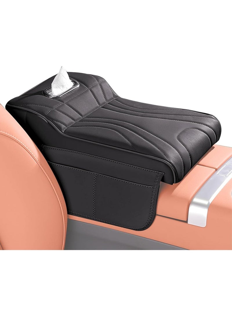 Bukela Center Console Cover Storage Box, Car Armrest Cover with Storage Pockets and Tissue Holder, Padded Armrest Cover, Ripple Pattern, Black - Image 5