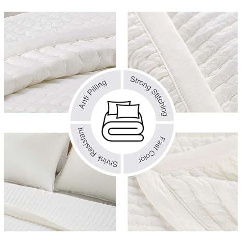 DAWNDIOR Queen Quilt Set – 90"x90" Soft Washed Lightweight Bedspread with Multi-Lock Quilting, Minimalist Nordic Bedding, All-Season Quilt for Spring, Summer & Fall (1 Quilt + 2 Pillow Shams), Cream White - Image 5