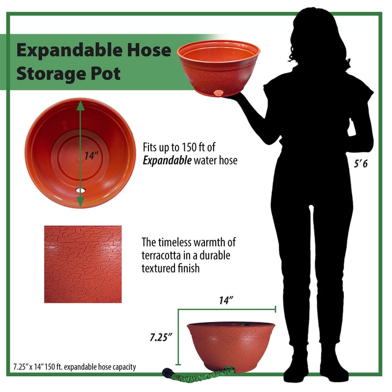 Emsco Group EMSCO Expandable Hose Hider â€“ Expandable Hose Storage Pot â€“ Rustic Terra Cotta - Image 2