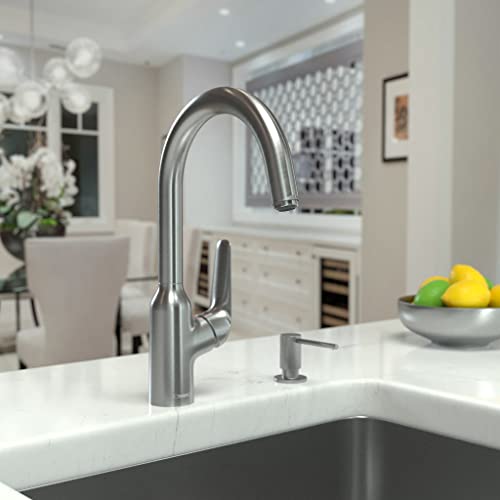 hansgrohe Focus N Stainless Steel High Arc Kitchen Faucet, Kitchen Faucets with Pull Down Sprayer, Faucet for Kitchen Sink, Stainless Steel Optic 71800801 - Image 2