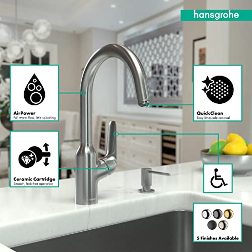 hansgrohe Focus N Stainless Steel High Arc Kitchen Faucet, Kitchen Faucets with Pull Down Sprayer, Faucet for Kitchen Sink, Stainless Steel Optic 71800801 - Image 3