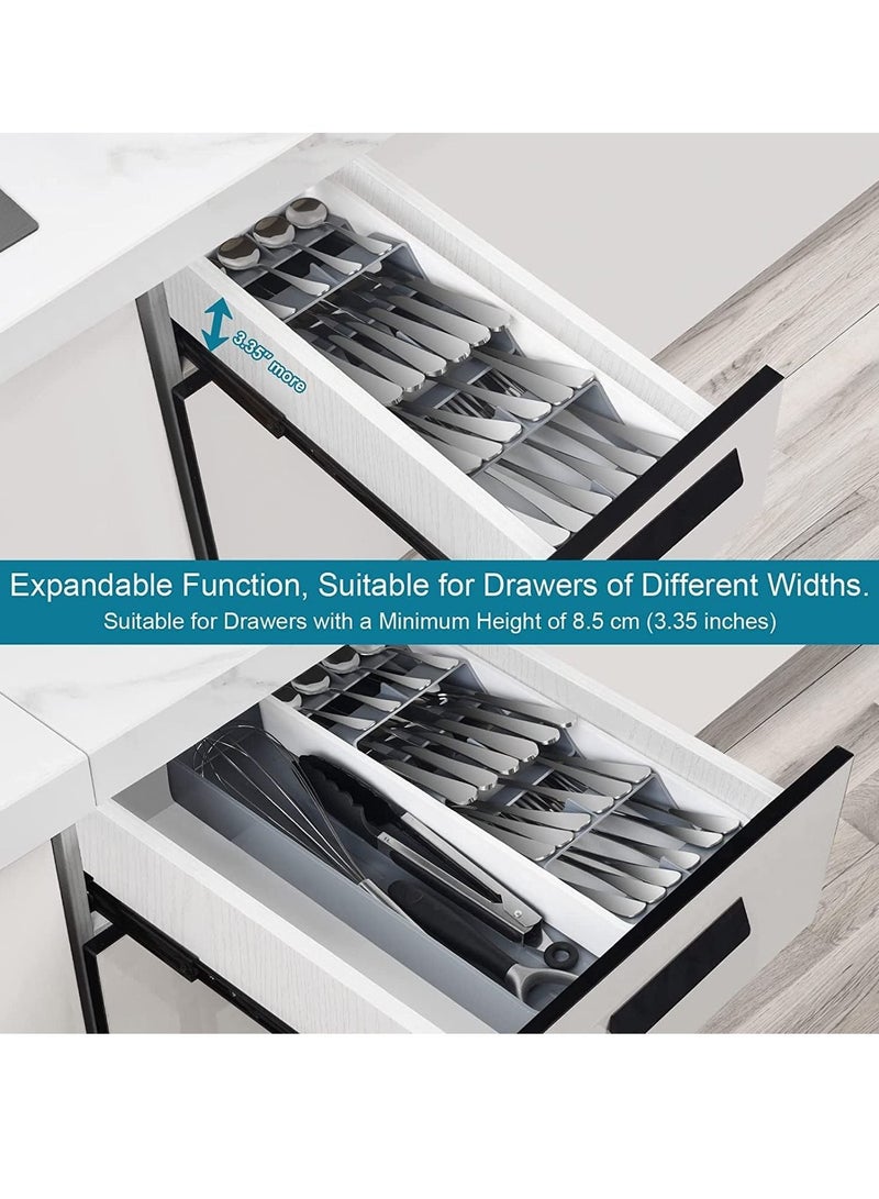 Excefore Kitchen Drawer Organizer, Silverware Organizer Storage Tray, Compact Cutlery Expandable Organizer for Kitchen Drawer Holding Flatware Spoons Forks - Image 4