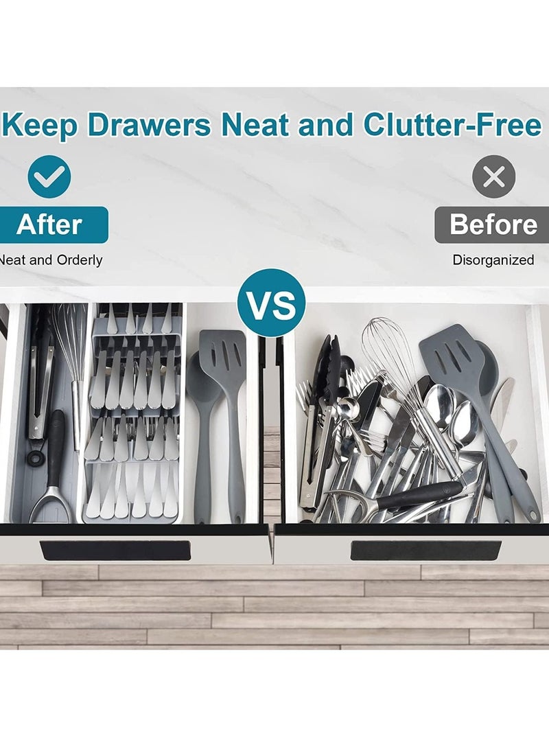 Excefore Kitchen Drawer Organizer, Silverware Organizer Storage Tray, Compact Cutlery Expandable Organizer for Kitchen Drawer Holding Flatware Spoons Forks - Image 2