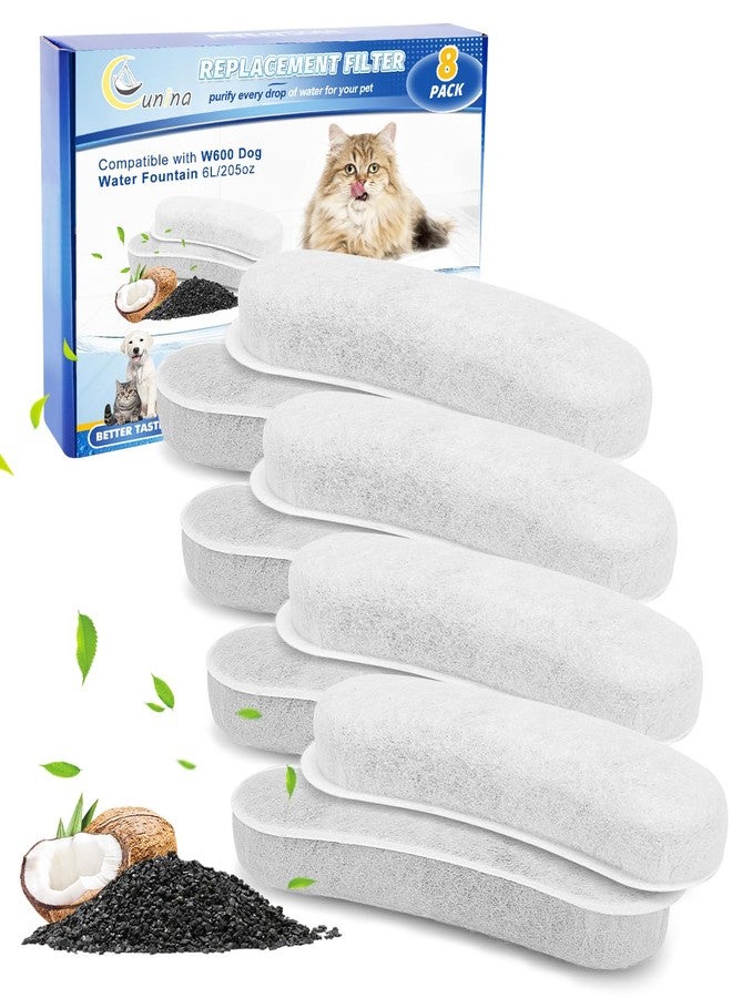 Cunina Pet Fountain Filters for Dog Waterer Fountain Compatible with W600 Automatic Dog Water 205oz/6L Dispenser, 8 Pack Large Pet Fountains Filter Replacement Fit for Cat Water Drinking Bowl - Image 1