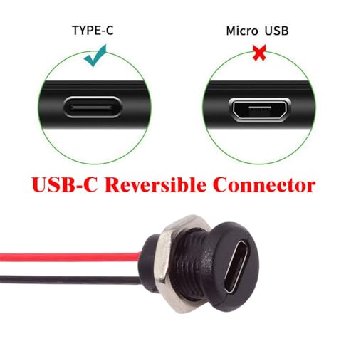 xiwai 5pcs DIY OEM Type C Female Socket to 2Pin Header Wire Extension DC 5V Power Cord Pitch=2.0mm Panel Mount USB C Waterproof Jack 17.5cm - Image 3