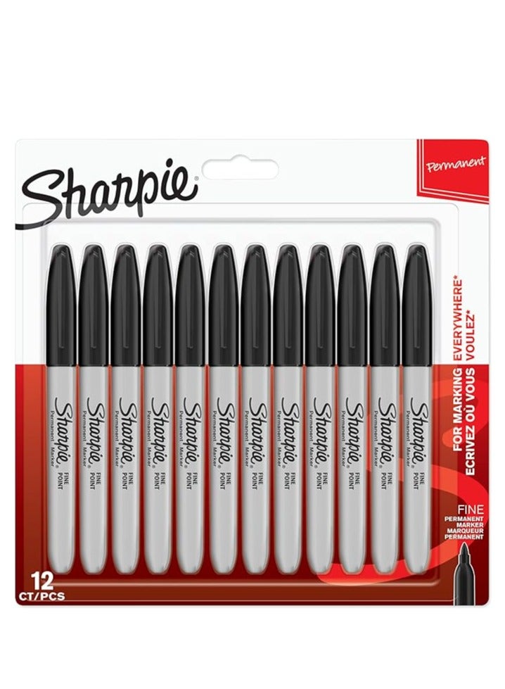 شاربي 12 قطعة قلم تحديد دائم برأس رفيع حبر أسود - Image 1