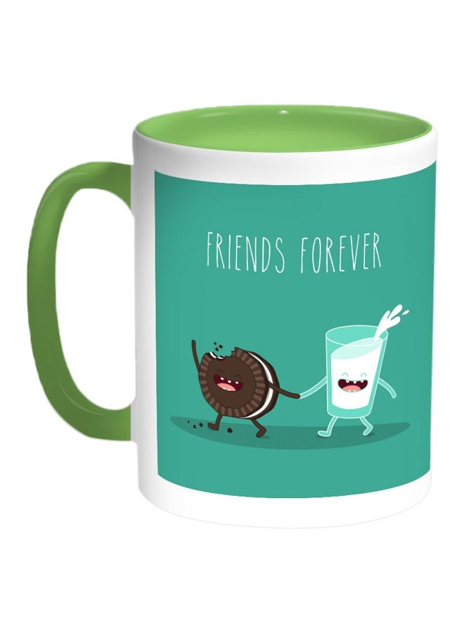 Friends Forever Printed Coffee Mug Green/Brown/White 11ounce