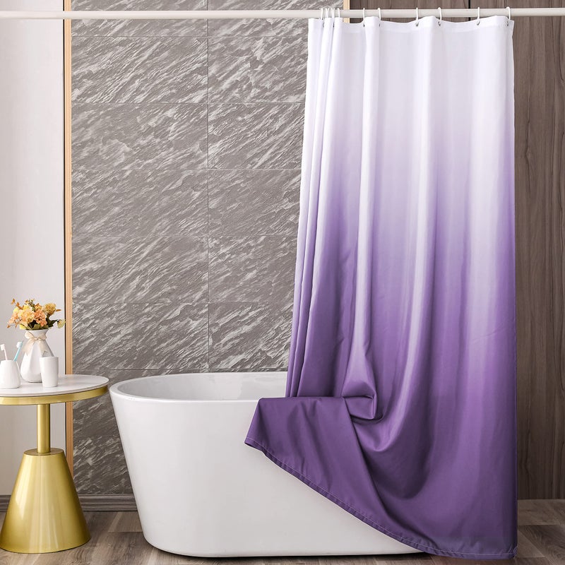 YI & ZE Ombre Dark Purple Shower Curtain Sets for Bathroom Accessories Fabric Polyester Waterproof Modern Shower Curtain Liner with 12 Hooks Purple W72xL72 - Image 2