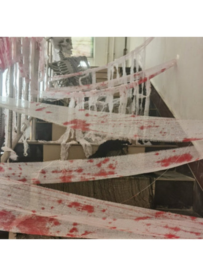 VUCATIN 2 PCS of Halloween Horror Blood Gauze Bloodstained Bandage Cloth Suitable for Indoor and Outdoor Curtain Decorations for Halloween Horror Cosplay Parties (32.8 FT) - Image 1