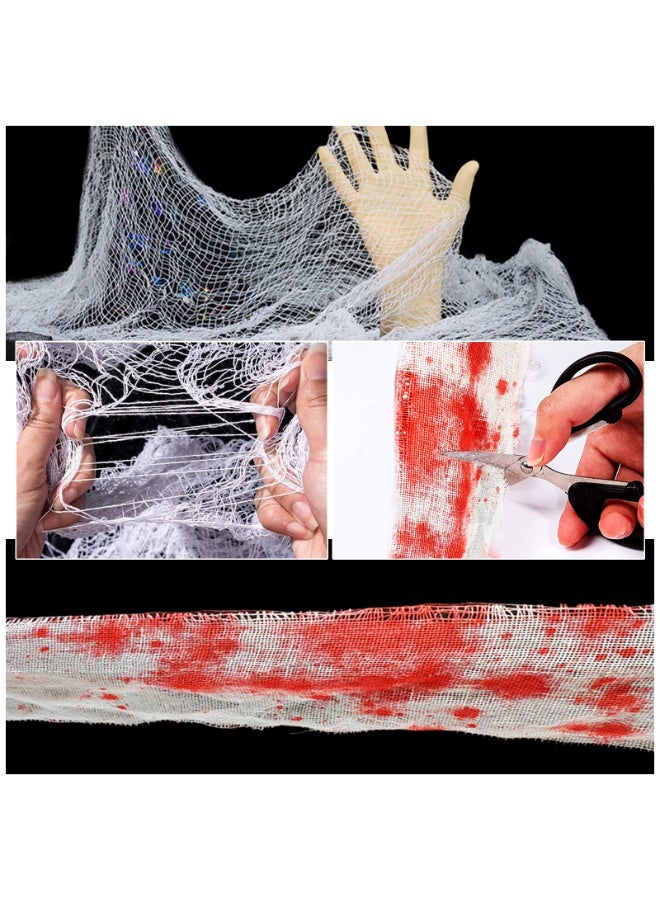 VUCATIN 2 PCS of Halloween Horror Blood Gauze Bloodstained Bandage Cloth Suitable for Indoor and Outdoor Curtain Decorations for Halloween Horror Cosplay Parties (32.8 FT) - Image 2