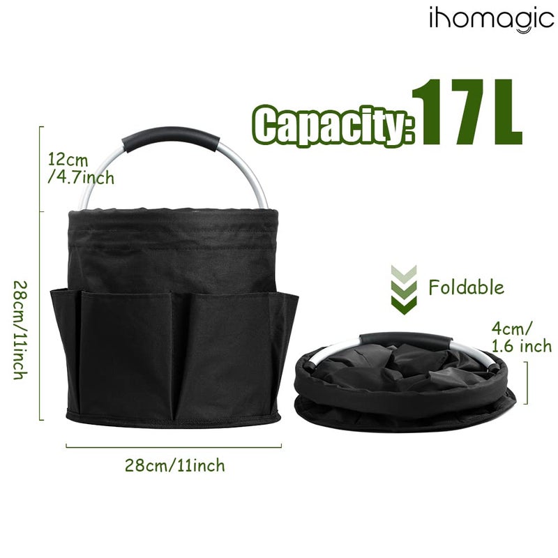 Generic IHOMAGIC Organiser Cleaning Supplies, Foldable Universal Cleaning Caddy, Storage Basket with Handle, Tool Basket Bag with 6 Outer Pockets for Indoor and Outdoor Organisation, Black  - Image 2