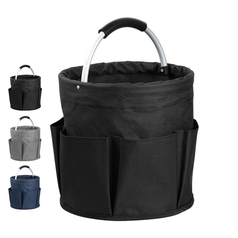 Generic IHOMAGIC Organiser Cleaning Supplies, Foldable Universal Cleaning Caddy, Storage Basket with Handle, Tool Basket Bag with 6 Outer Pockets for Indoor and Outdoor Organisation, Black  - Image 1