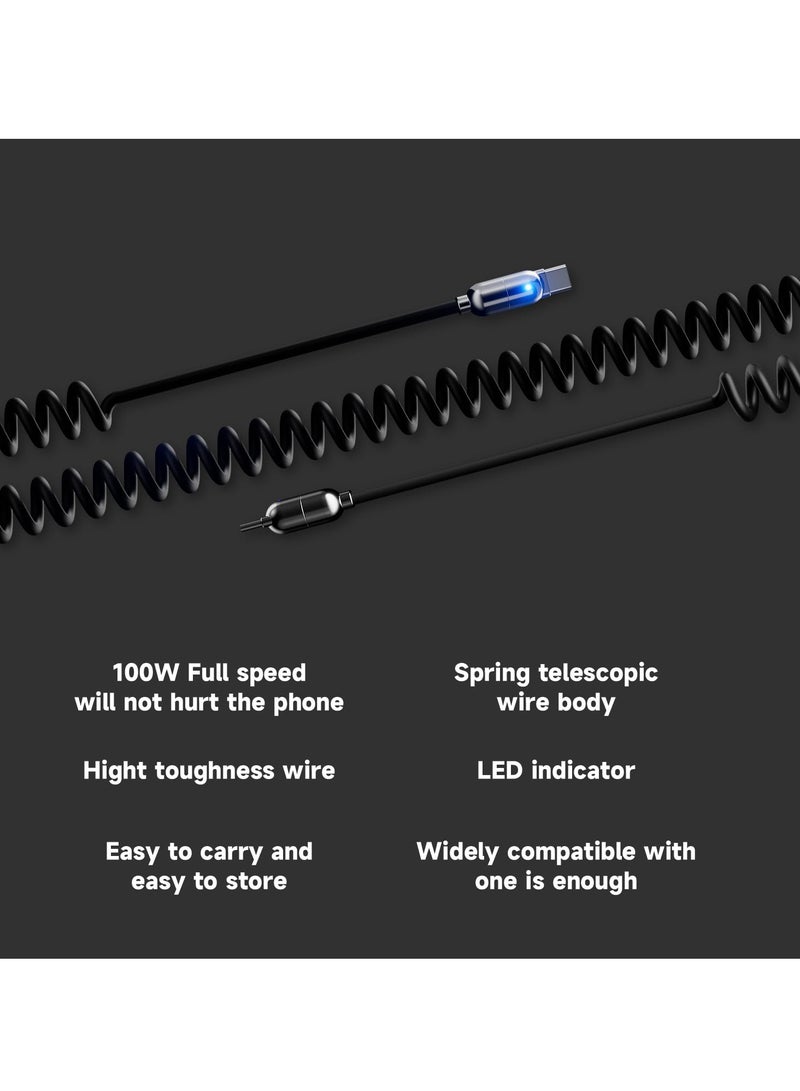كابل USB C سريع الشحن 100 واط، شاحن نوع C قابل للسحب لهواتف آيفون وأجهزة أندرويد، بطول 1.3 قدم - 6 أقدام، مثالي للسيارة والمنزل - Image 2