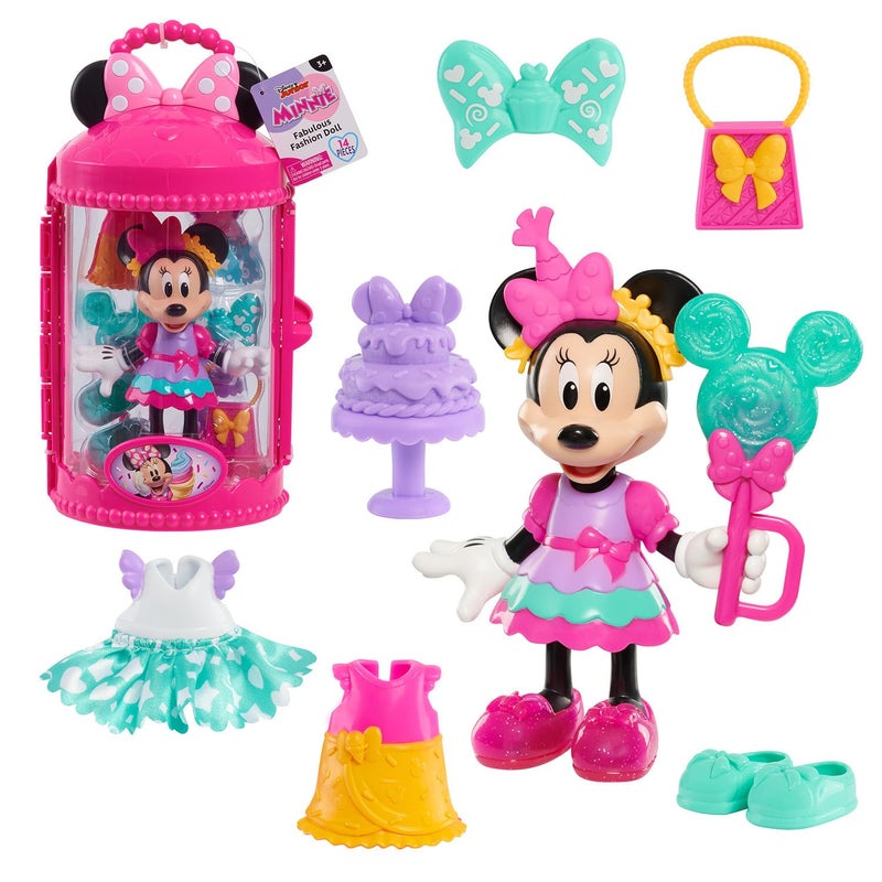 Just Play Disney Jr Minnie Mouse Fabulous Fashion 14-Piece Sweet Party Doll and Accessories, Kids Toys for Ages 3 Up by Just Play - Image 1