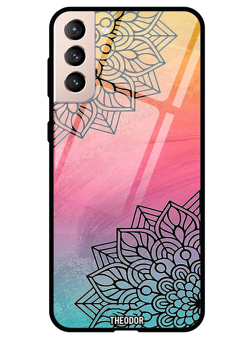 Theodor Protective Tempered Glass Case Cover Samsung Galaxy S21  Top & Bottom Flower - Image 1