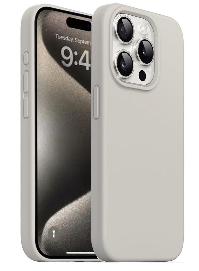 Silicone Case Compatible with iPhone 15 Pro 6.1inch, Slim Liquid Silicone, Layers of Soft Gel Rubber Shockproof, Protective Phone Case Cover with TPU Lining (Stone) - Image 1