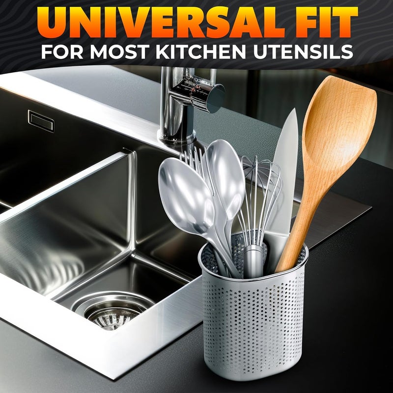 VIKROM Chopstick Dishwasher Basket 3.5x2.7x3.9" – Stainless Steel Chopstick Holder for Dishwasher with Hooks, Oval Design Rust-Resistant Perforated Utensil Caddy for Straws, Teaspoons & Small Kitchen Tools - Image 5